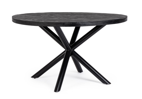 Masă dining rotundă pentru 6 persoane, cu blat din lemn de mango și picioare din oțel, 130x76 cm