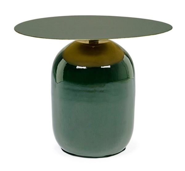 Măsuță de cafea Nalima, rotundă, din oțel emailat, verde închis, diametru 50 cm, înălțime 39.5 cm