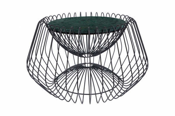 Masuta de cafea rotunda din marmura si fier 60x60x35 cm verde/negru
