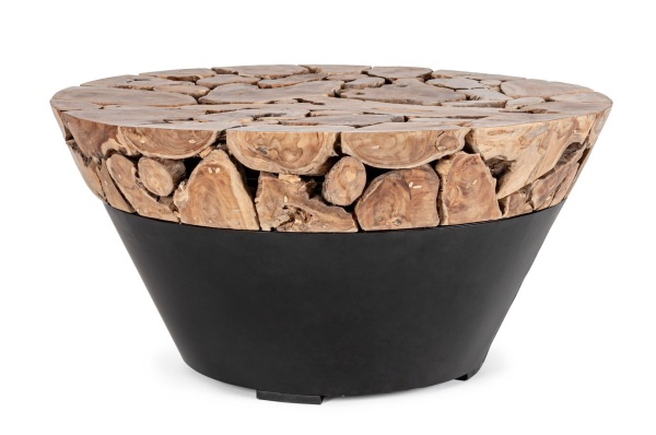 Măsuță de cafea rotundă Grenada, top din rădăcină de tec și bază din oțel, diametru 90 cm, înălțime 45 cm
