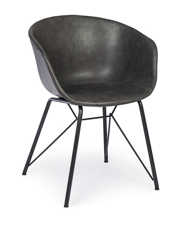 Scaun Nordic din piele ecologică, gri inchis, 59 x 54.5 x 80 cm
