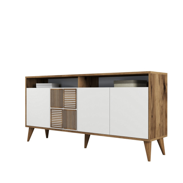 Servanta din pal melaminat Milano nuc si alb 160x78x35 cm