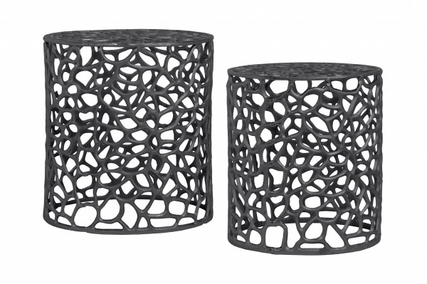 Set 2 masute de cafea rotunde din aluminiu 33/38x33/38x38/41 cm negre