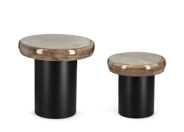 Set 2 Măsuțe de cafea rotunde Talin, lemn de mango și oțel, diametre 35 și 45 cm