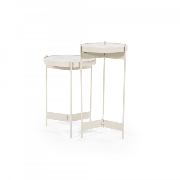 Set 2 masute laterale din metal si marmura Sib 35x35x49 cm / 30x30x60 cm bej