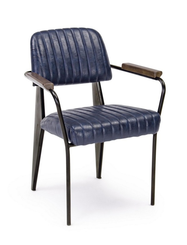 Set 2 scaune Nelly, cu brațe, piele ecologică, albastru 60x63x81 cm