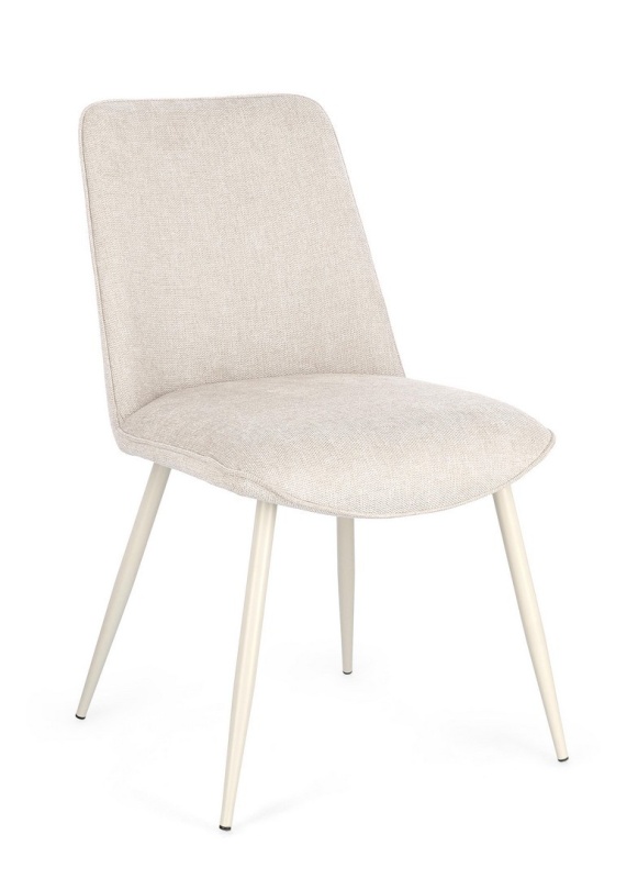 Set 4 scaune Cora, tapițate cu material textil, picioare din oțel, bej