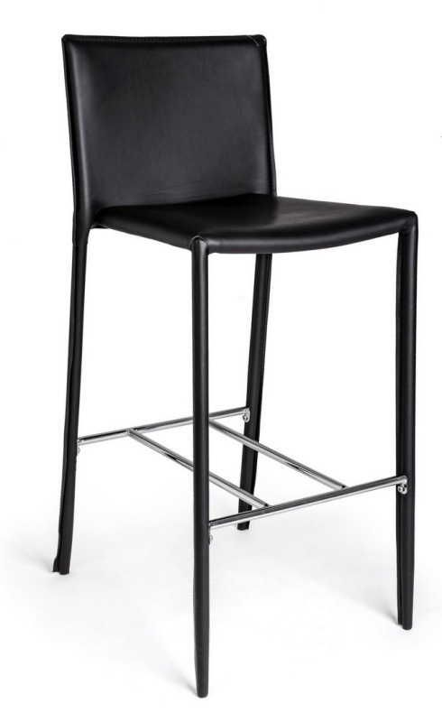 Set de 2 scaune de bar Catherine, din piele ecologică și metal, negre, 52x46x105 cm