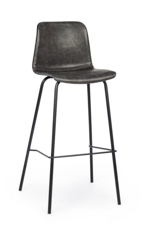 Set de 2 scaune de bar Kyra, vintage, piele ecologică gri, picioare din oțel vopsit , 44x103,5 cm