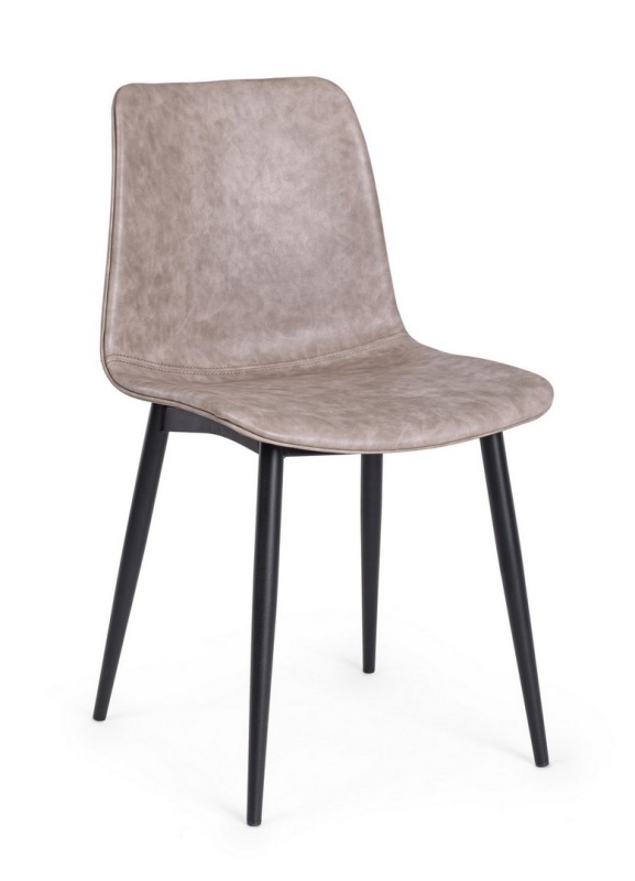 Set de 2 scaune Kyra, piele ecologică bej, picioare metalice negre
