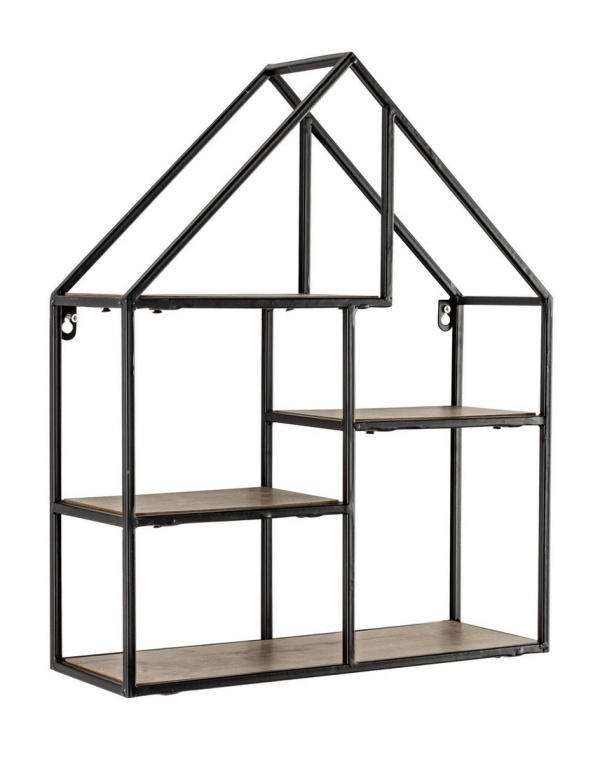 Set de 4 Etajere stil Nordic în formă de casă, metal și MDF, 40x14x50 cm