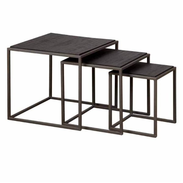 Set masute laterale scunde Fanna din lemn de tec mat negru de la 30 cm
