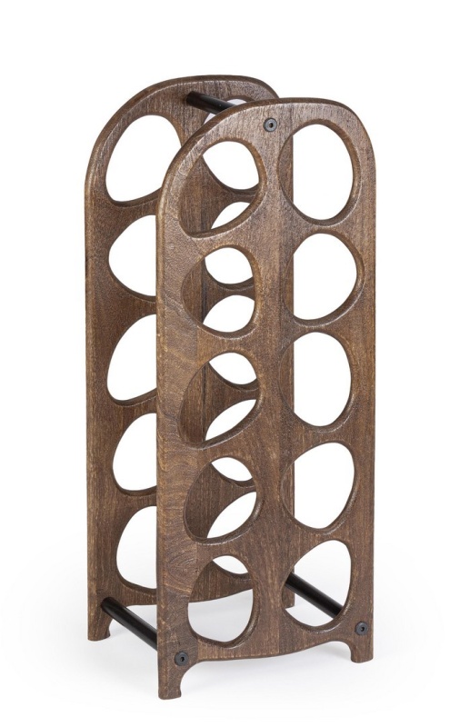 Suport pentru 10 sticle Yukon, din lemn de mango și metal, maro, 27x20x67 cm