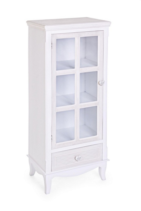 Vitrină Charlene, din MDF vopsit, cu 1 ușă și 1 sertar, 48x32x120.5 cm