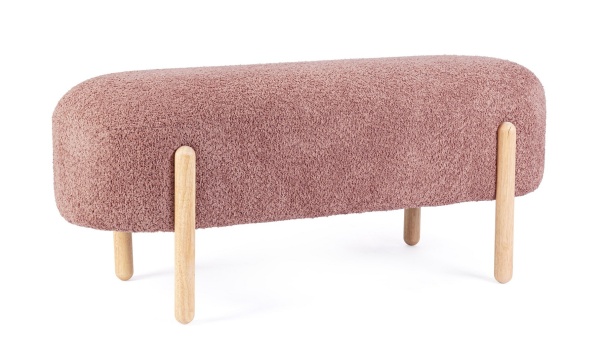 Bancheta tapitata Dayla , cu picioare din lemn , tapițerie bouclé, 108x41.5x48 cm