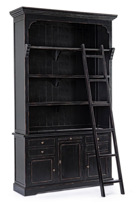 Bibliotecă Jefferson Black din lemn de mango neagra 233.7 cm