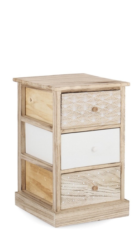 Comodă Finnley cu 3 sertare, din lemn de Paulownia, 40x29x58 cm