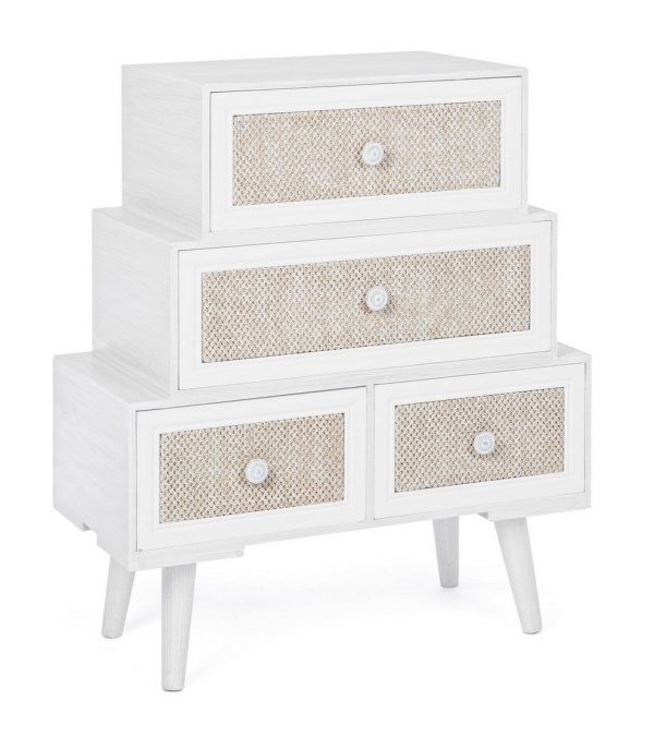 Comodă Montiel cu 4 sertare, din MDF și material textil, 60x30.5x70.5 cm