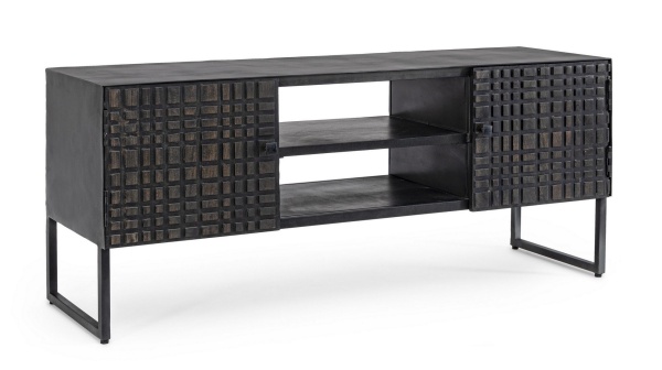 Comodă TV Dorset, 130 cm, cu 2 uși, cadru din oțel și uși din lemn, 130x40x56 cm