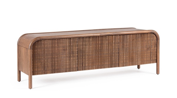 Comodă TV Sanat, cu 3 uși, din lemn de mango, front încrustat manual, 155x40x50 cm