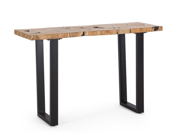 Consolă Elwood, blat din rădăcină de tec, picioare din oțel, 120x40x75 cm