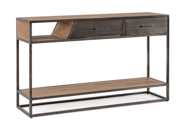 Consolă Janak, cu 2 sertare, din lemn de acacia și metal, 135x35x80 cm
