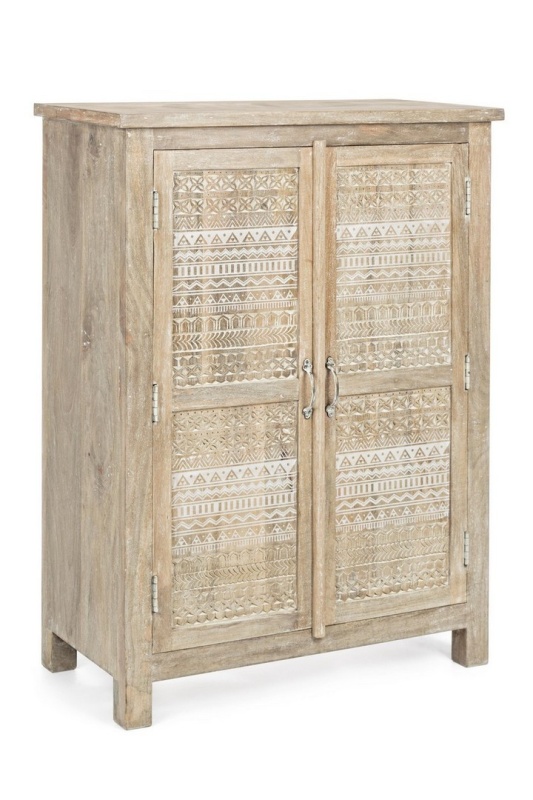 Dulapior Mayra, cu 2 uși, cu decorațiuni sculptate manual, din lemn de mango, 79x40x112 cm