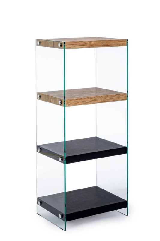Etajera Line Wood din lemn cu sticlă neagră 100,5 cm