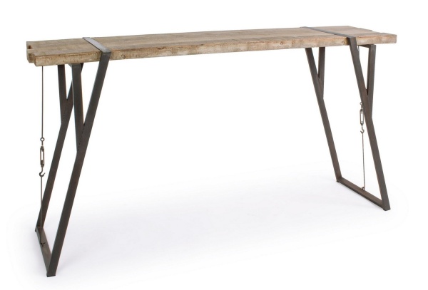 Masă bar fixă, 4 locuri, din oțel și lemn de brad, 200x54x110 cm