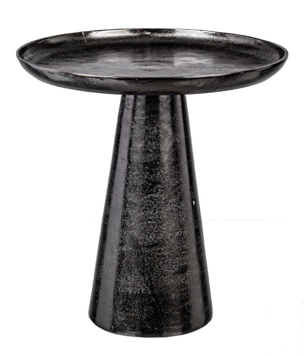 Măsuță de cafea Kulvir, rotundă, din aluminiu cu finisaj nichel negru, diametru 35 cm, înălțime 41.5 cm