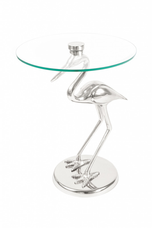 Masuta de cafea rotunda din aluminiu si sticla 40x40x58cm argintiu