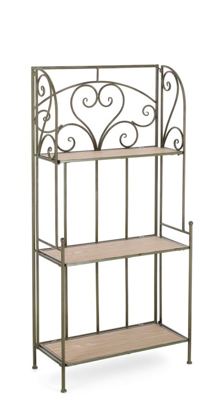 Raft Guenda cu 3 polițe, pliabil, din metal și MDF, verde închis, 60x28x127 cm