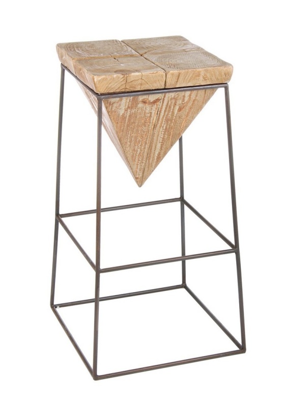 Scaun de bar Prismatic, stil Nordic, cu șezut din lemn și cadru metalic, înălțime 70 cm, 38x38 cm