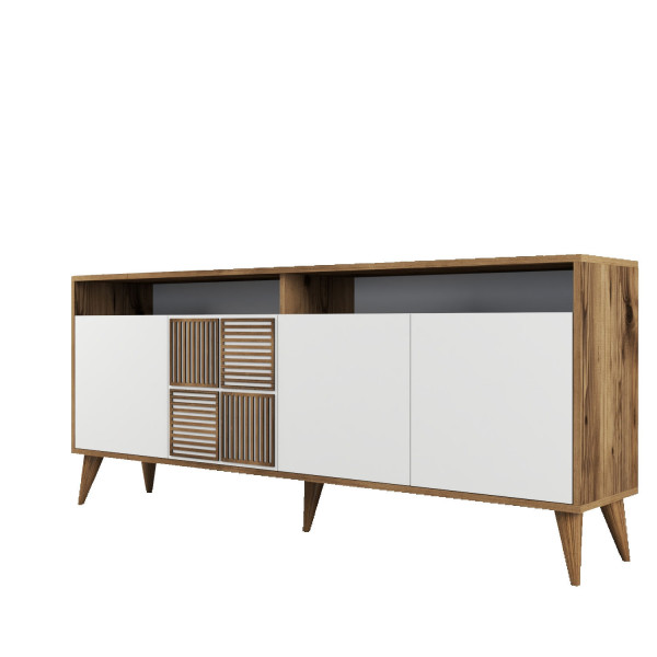 Servanta din pal melaminat Milano nuc si alb 180x78,6x35 cm