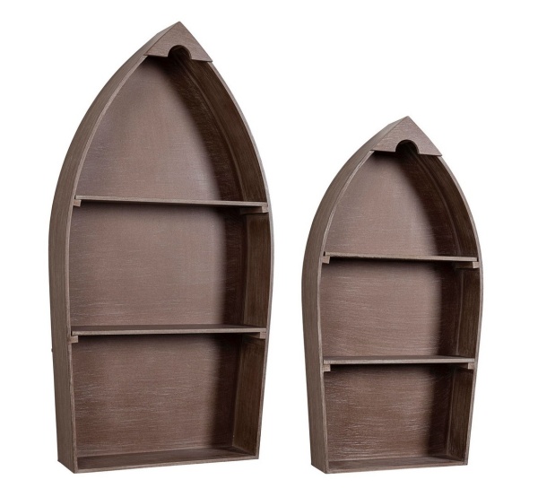 Set 2 etajere decorative în formă de barcă, finisaj natural