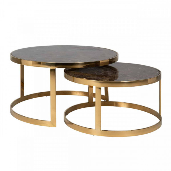 Set 2 masute de cafea rotunde din marmura Conrad 46x90x90 cm maro