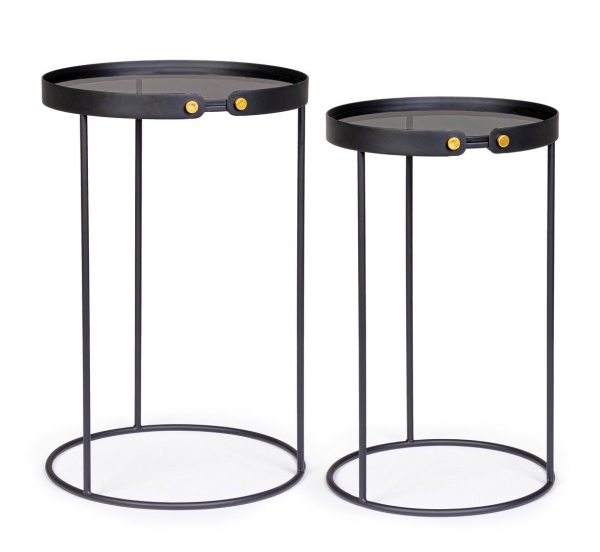Set 2 măsuțe de cafea rotunde Zeina, din oțel și sticlă securizată