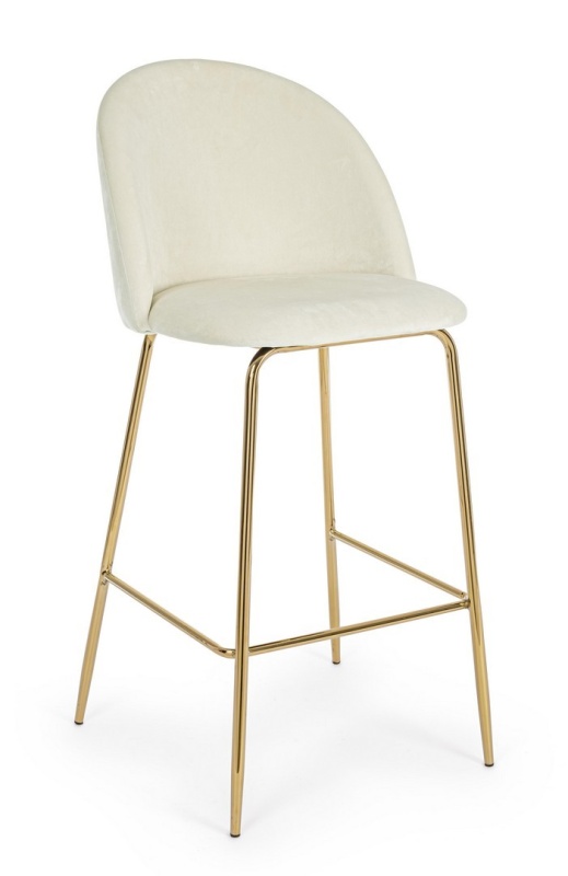 Set 2 scaune de bar Carry, oțel cromat auriu și catifea albă, 51x55 cm