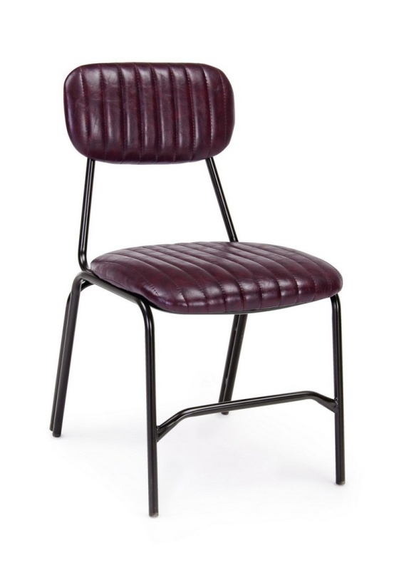 Set 2 scaune vintage cu ținte metalice, tapițate cu piele ecologică, bordo, 44 x 55 x 78 cm