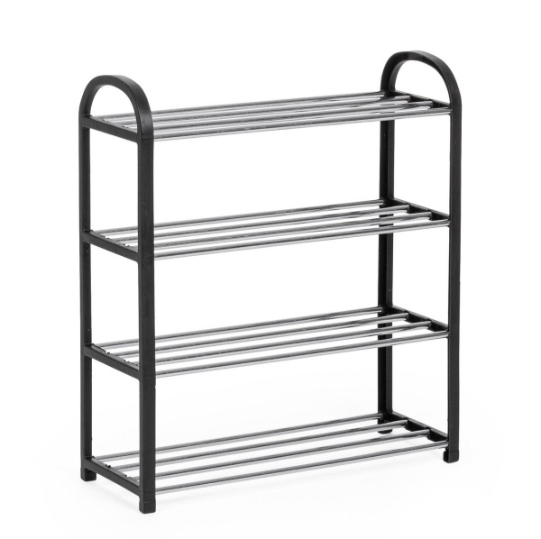 Set de 12 Pantofar cu 4 rafturi, din oțel și PP, negru, 50,5 x 19 x 57 cm