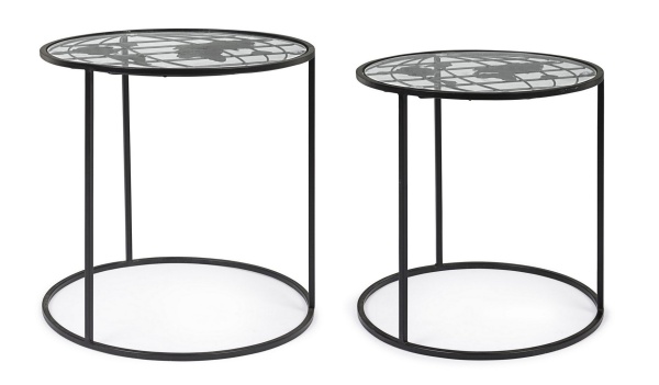 Set de 2 măsuțe de cafea rotunde din oțel vopsit electrostatic și sticlă securizată