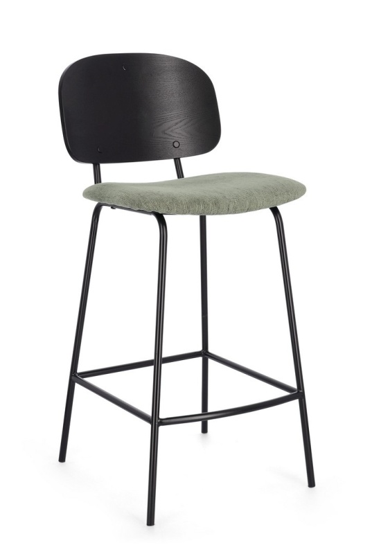 Set de 2 scaune de bar vintage din oțel și textil, verde