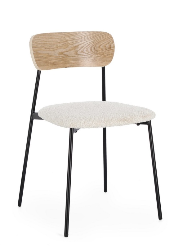 Set de 2 scaune Genevieve, tapițerie bouclé, ivoire, 46x49x76.5 cm