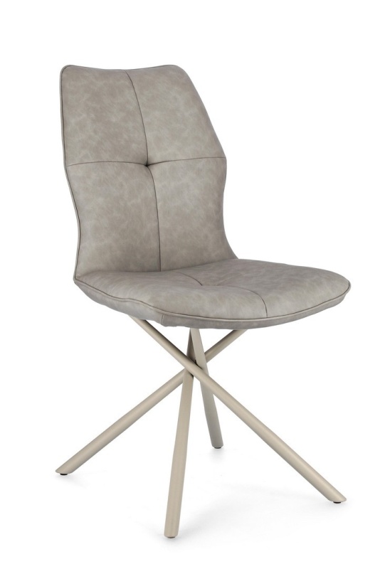 Set de 2 scaune, șezut din piele ecologică, picioare din oțel vopsit epoxidic, Taupe