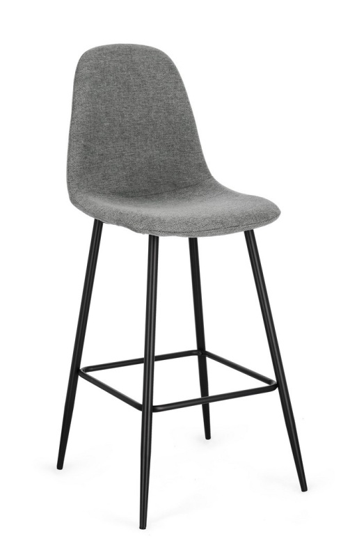 Set de 4 scaune de bar Irelia, cu picioare din oțel negru și tapițerie poliester gri închis, 75 cm