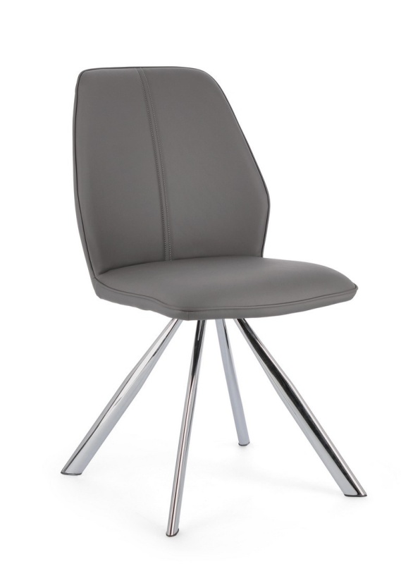 Set de 4 scaune din piele ecologică și picioare din oțel cromat, gri, 44x62x88 cm