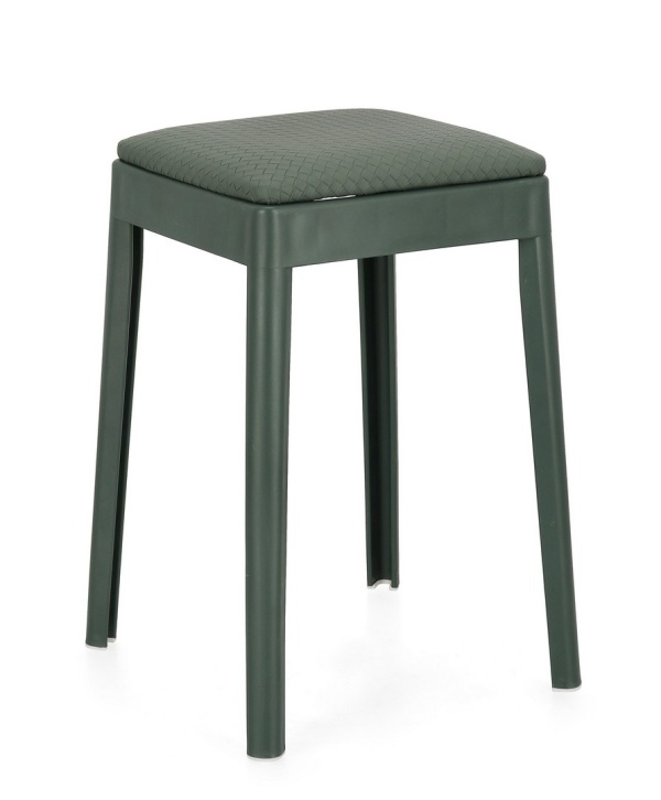 Set de 4 taburete Scooby, din polipropilenă și piele ecologică, verde petrol, 34x34x49 cm