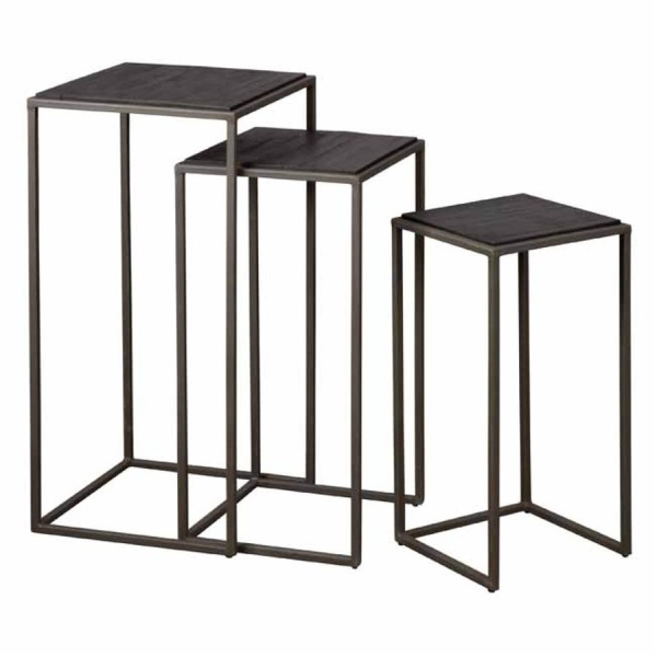 Set masute laterale inalte Fanna din lemn de tec mat negru de la 30 cm
