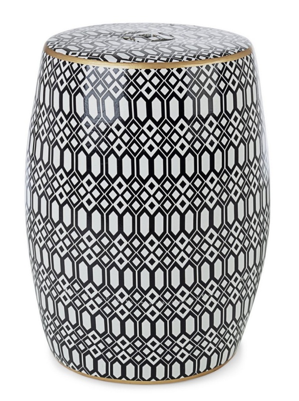 Taburet cilindric decorativ Sfinge, din ceramică, cu model arabesc, 33x46 cm