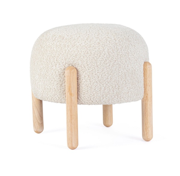 Taburet Dayla, rotund, diametru 45 cm, din poliester cu efect bouclé, crem